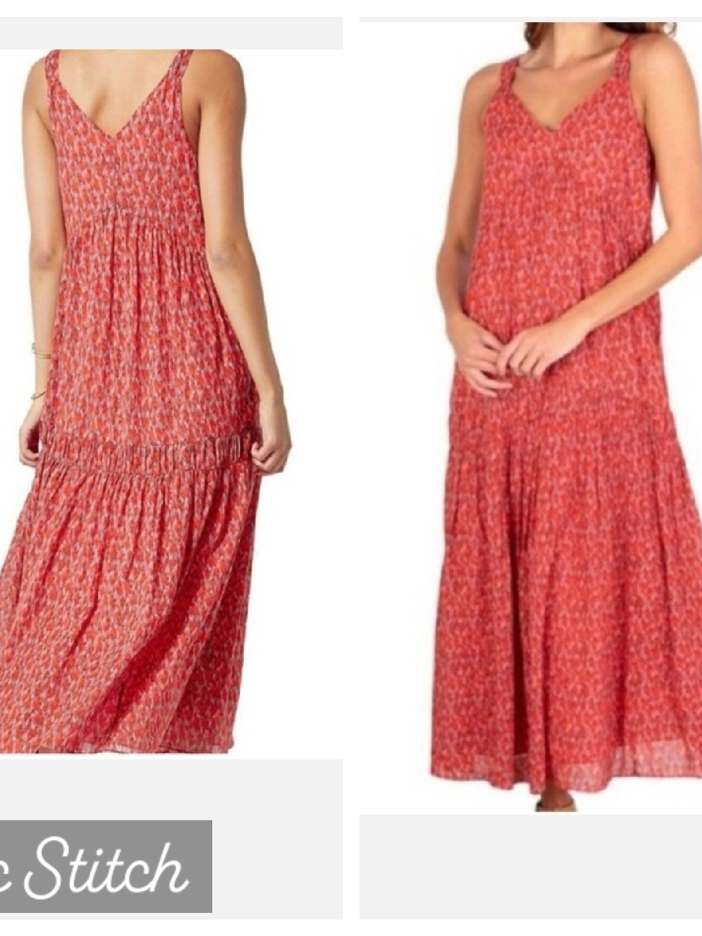 Joie Red Pink Tiered V-Neck Maxi Dress Sz small Flowy Country Summer Vacation
